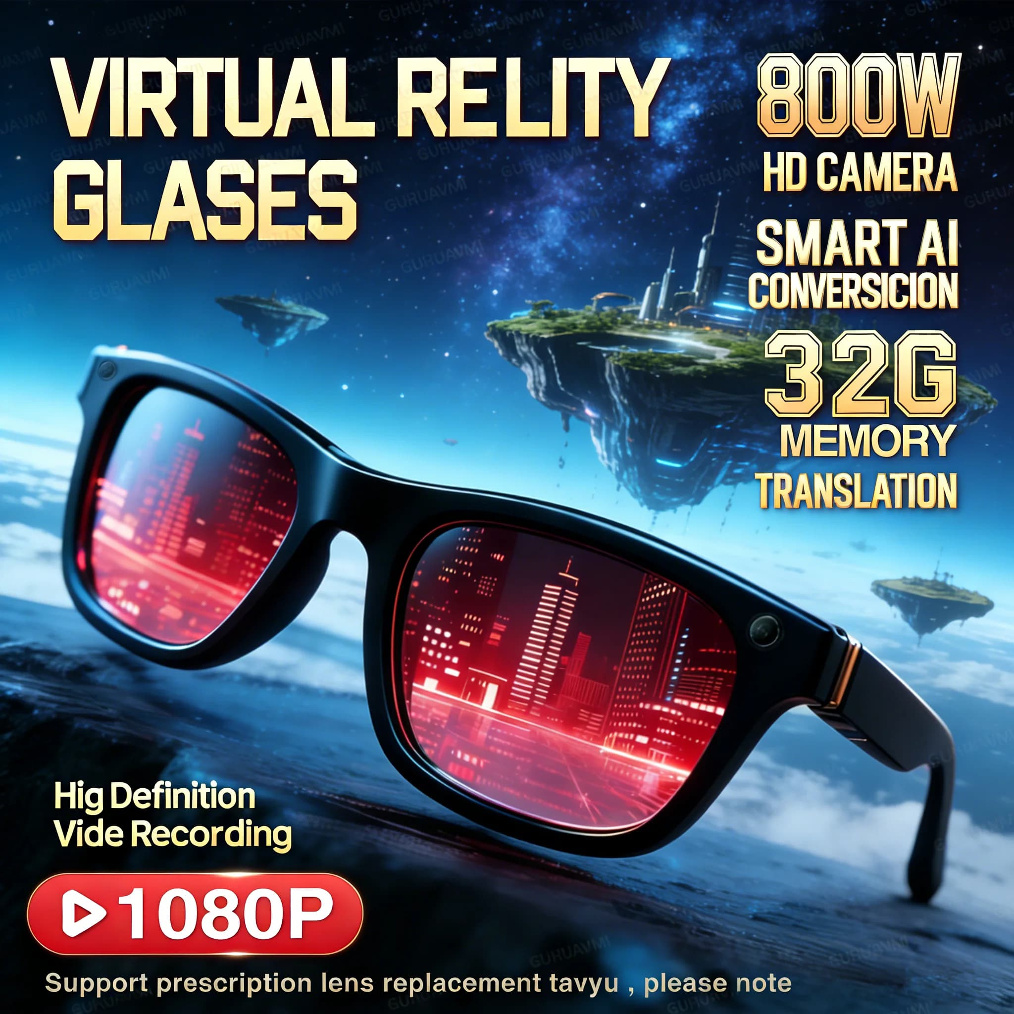 New Smart Glasses AI 2026 with 1080P HD Video Recording, Bluetooth ChatGPT Calls, 32GB ROM, Linguistic Translation, Musical Sunglasses for Men
