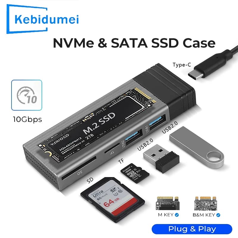 Custodia USB HUB M2 SSD 5 in 1 NVMe NGFF 10Gbps USB C portatile PCIE NGFF Adattatore esterno per scatola disco con funzione di archiviazione disco
