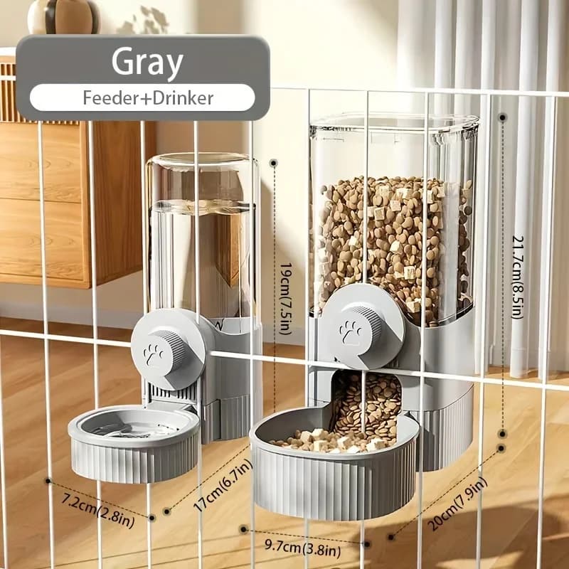 AA-New Tepy Hanging Automatic Pet Food Feeder/Water Dispenser, Gravity Cat Auto Feeder Waterer Set with Container Bowl for Cage
