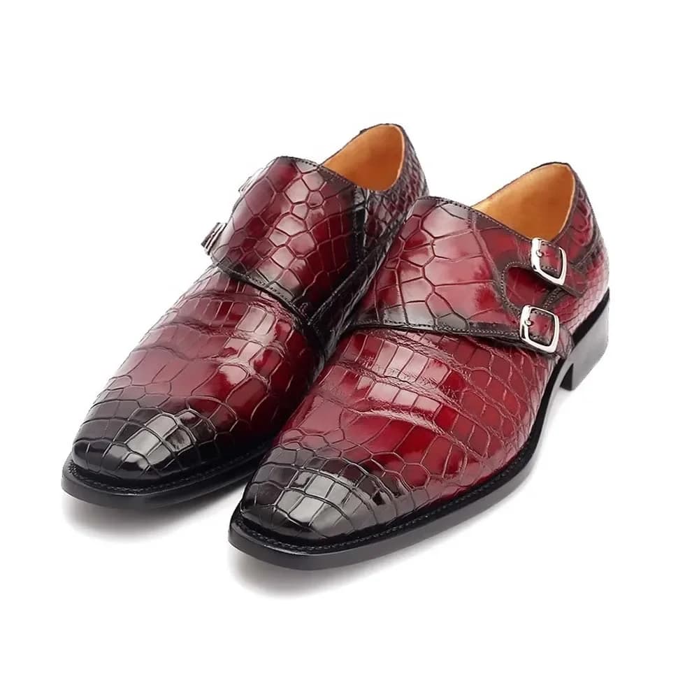 leimanxiniu nuove scarpe manuali in pelle di coccodrillo color pennello per uomo Suola in pelle a punta Scarpe formali da uomo