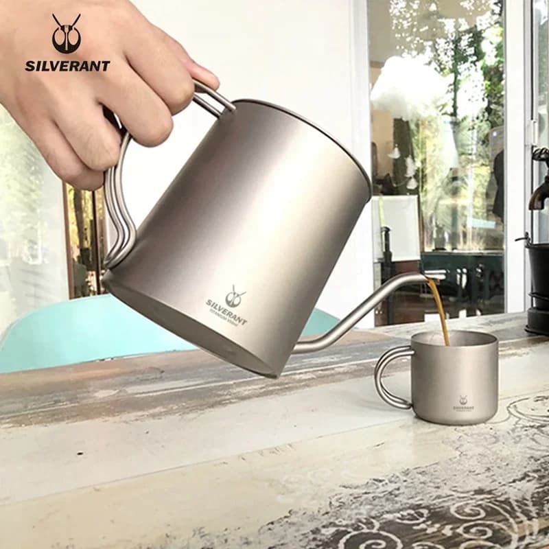 EDC Titanium Camping Coffee maker coffee maker pour over gooseneck bucket kettle with braided handle for hanging ear for outdoor picnic