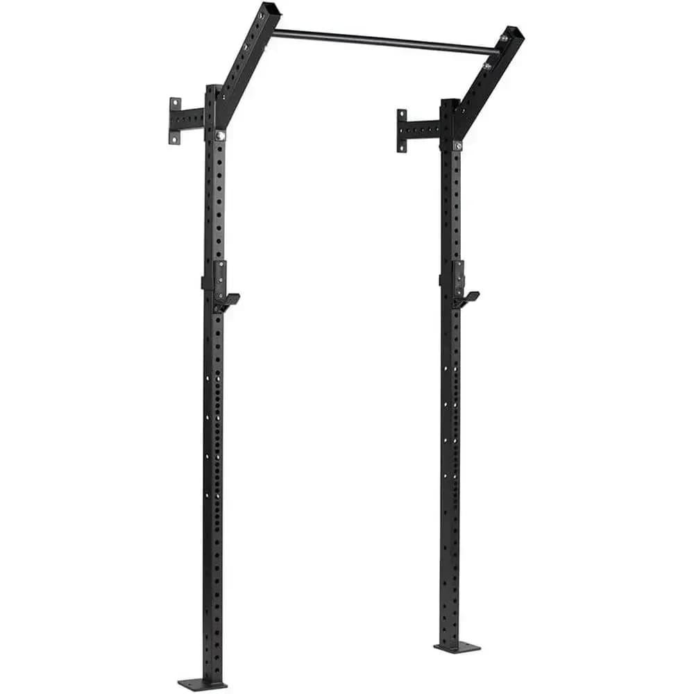 Space-Saving Wall-Mounted Power Rack, 91 High x 12 Deep, 2x3 11-Gauge Steel, J-Hooks & Pull-Up Bar Included