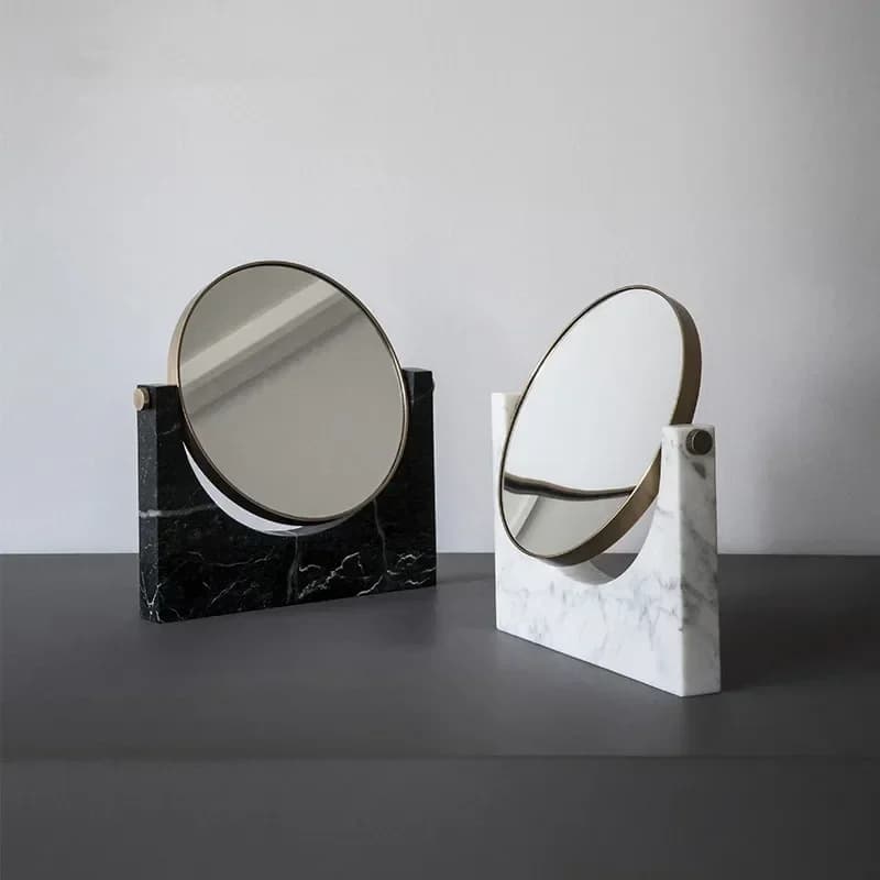 Accessori da bagno con staffa per lente d'ingrandimento da tavolo dorata con specchio rotante a 360 gradi in marmo naturale