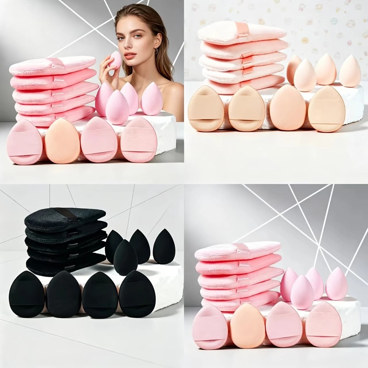 13Pcs Makeup Sponge & Puff Set, Large & Mini Puffs & Sponges, Powder Foundation Detail Contour, Latex-Free, Travel Gift