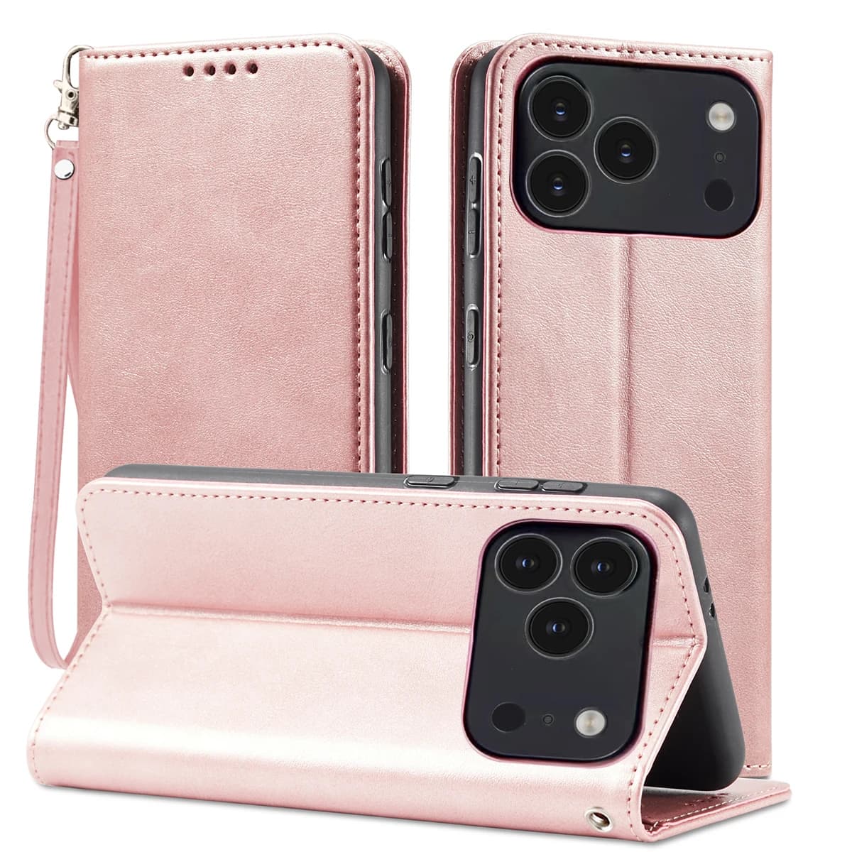 Flip Card Slot Wallet Leather Case for iPhone 17 Pro max 16 15 14 13 12 11 Shockproof Strap Comfortable Grip Book Stand Cover
