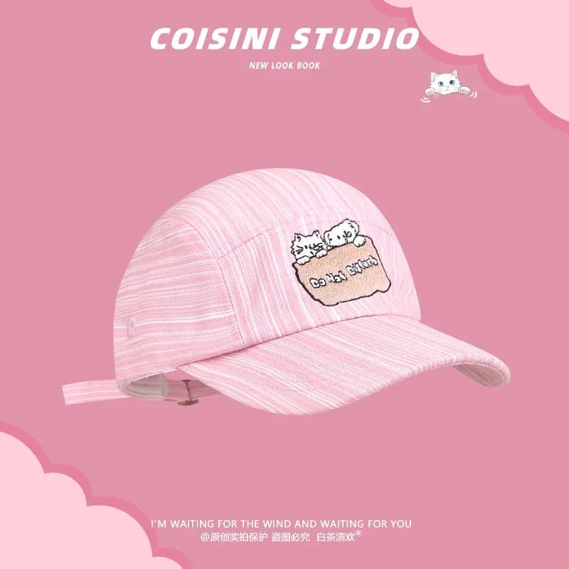 Japanese Cute Cat Bear Embroidery Striped Baseball Caps for Women's Spring and Summer Outdoor Shade Adjustable Sports Hat