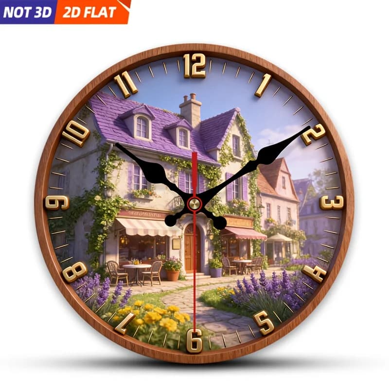 2D Piatto. 1 pezzo. Orologio da parete a tema campagna europea, orologio decorativo silenzioso, orologio da parete creativo, adatto per decorare la camera da letto
