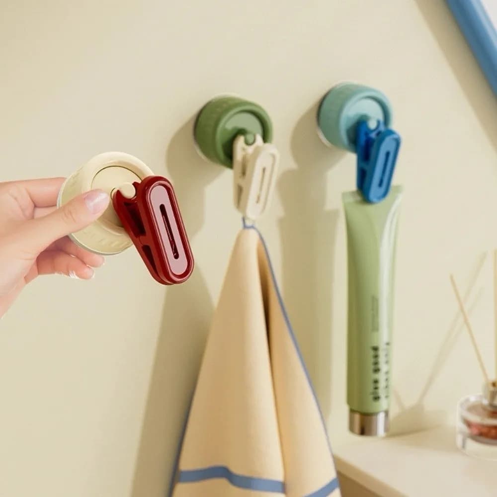 Clip portaoggetti a ventosa da parete, salvaspazio, montaggio a soffitto senza foratura, gancio resistente antiscivolo per asciugare calzini, bagno