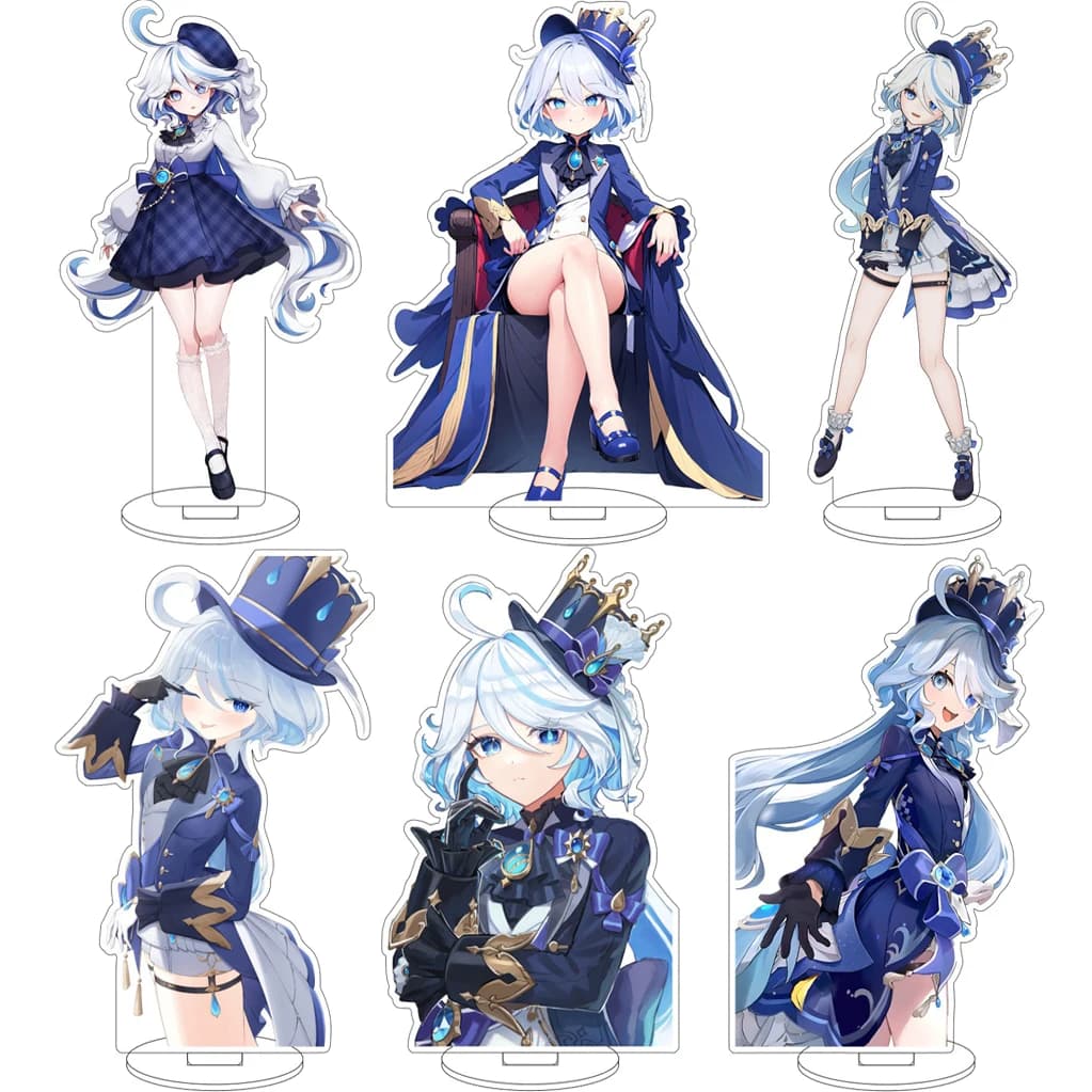 Statuetta Anime da 16CM del Gioco Genshin Impact ‌ Furina de Fontaine Focalors Cos Statuetta in Acrilico con Supporto Ornamenti Regali di Natale
