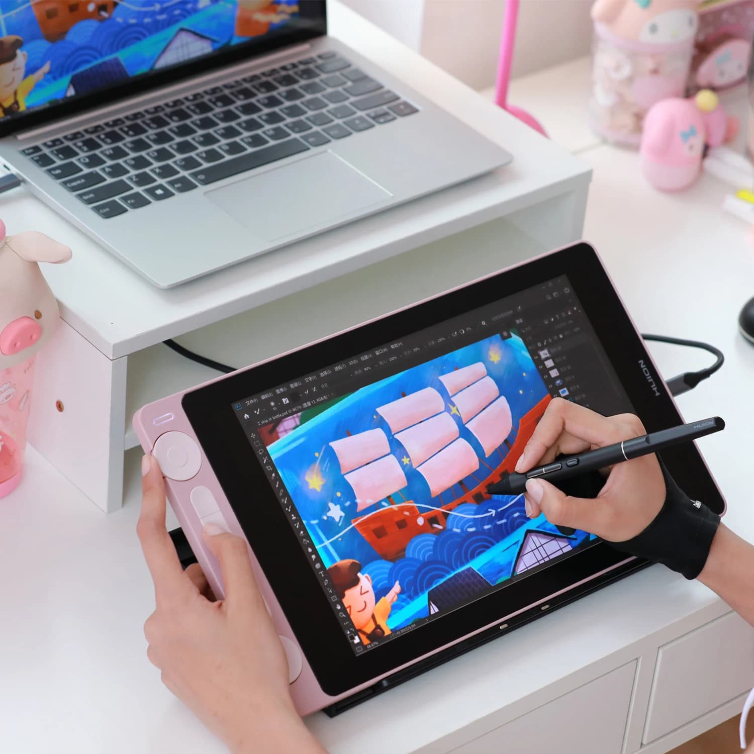 Kamvas 13 Gen3 13 Inch Portable 16384 Pressure Levels Digital Drawing Pen Graphic Tablet with Screen