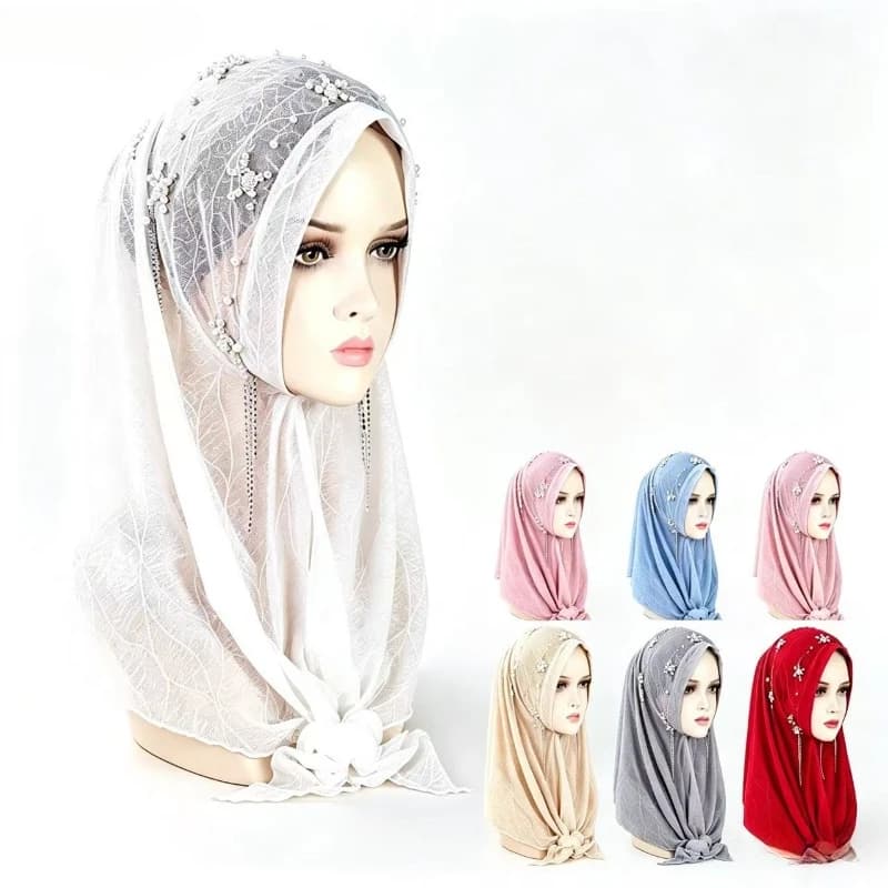 New Pearl Bag Headscarf, Nail Pearl Casual Triangle Scarf, Breathable Thin Scarf, Versatile Women's Headscarf