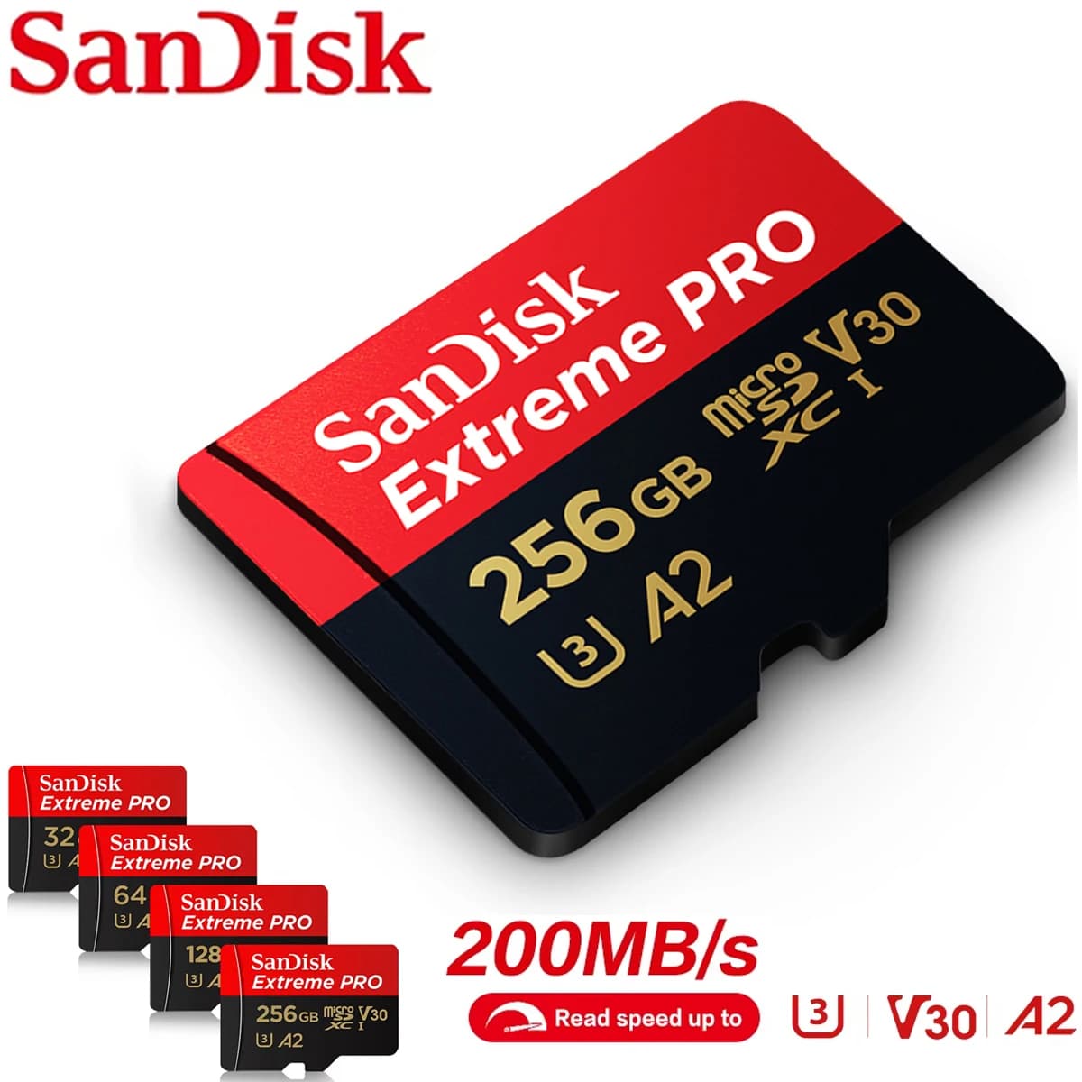 Scheda di Memoria Originale SanDisk da 512GB, 64GB, 128GB Extreme Pro Classe 10 UHS-I, Micro SD Card C10 Ultra A2 HC/SDXC, Dropshipping