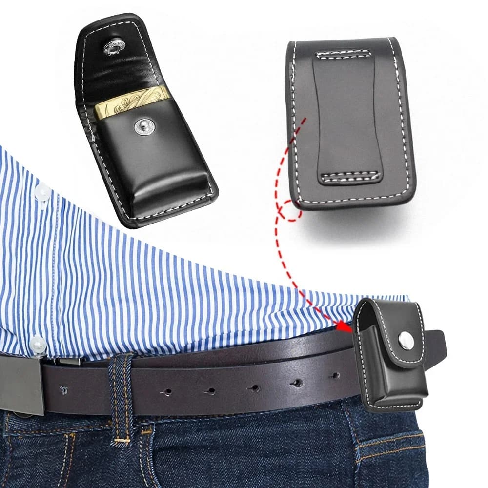 1 pz alta copertura in pelle da uomo scatola Holde antivento zip accendisigari sacchetto regalo piccola scatola per Super Match