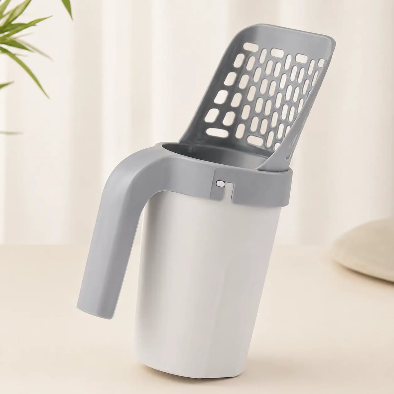 2 in 1 Cat Litter Scoop with Waste Bin Large Sifter Shovel Built in Bag Holder One Hand Pet Toilet Cleaning Tool