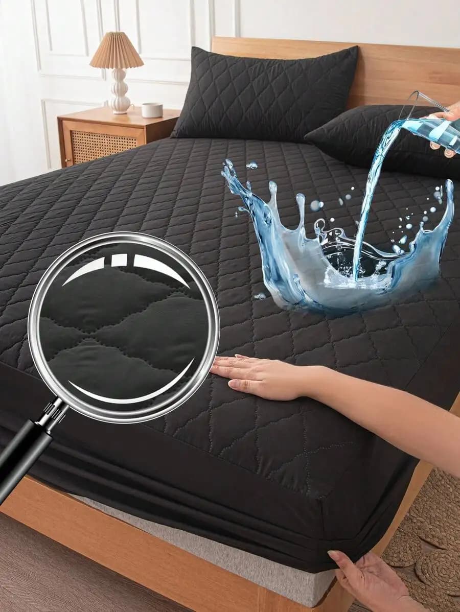 Waterproof Quilted Fitted Sheet Deep Pocket Bed Mattress Protector Soft Breathable Machine Washable Solid Color
