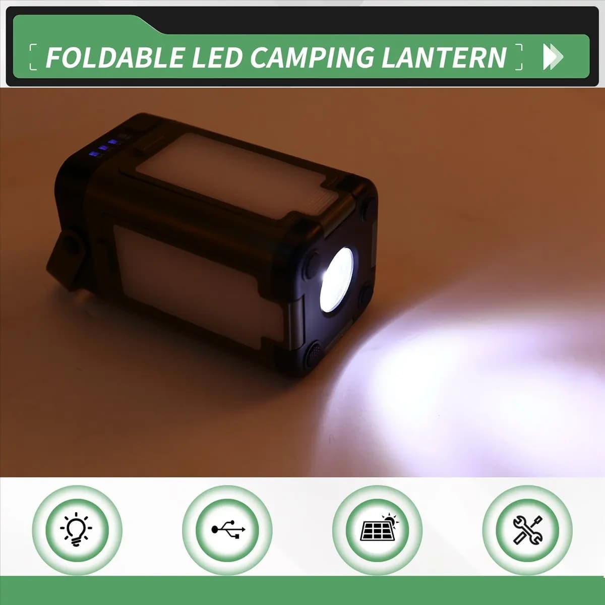 X08A Foldable LED Camping Lantern Solar Charging Multifunctional Portable Tent Lights for Tents, Power Outages, Emergency