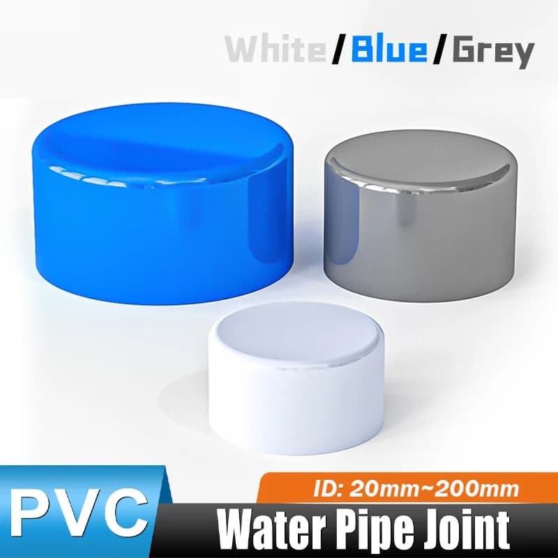Simple terminal plug cap for PVC water supply pipe for aquarium pond ID 20/25/32/40/50/63/75/90/110/125/160/200mm White/Grigio/Blu