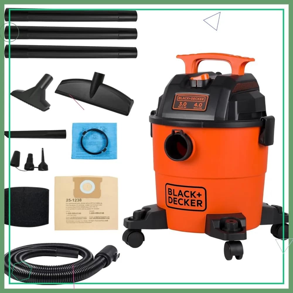 Aspirapolvere da officina 3-in-1 da 15 litri (4 galloni), portatile da 3 HP con accessori per casa, garage, auto