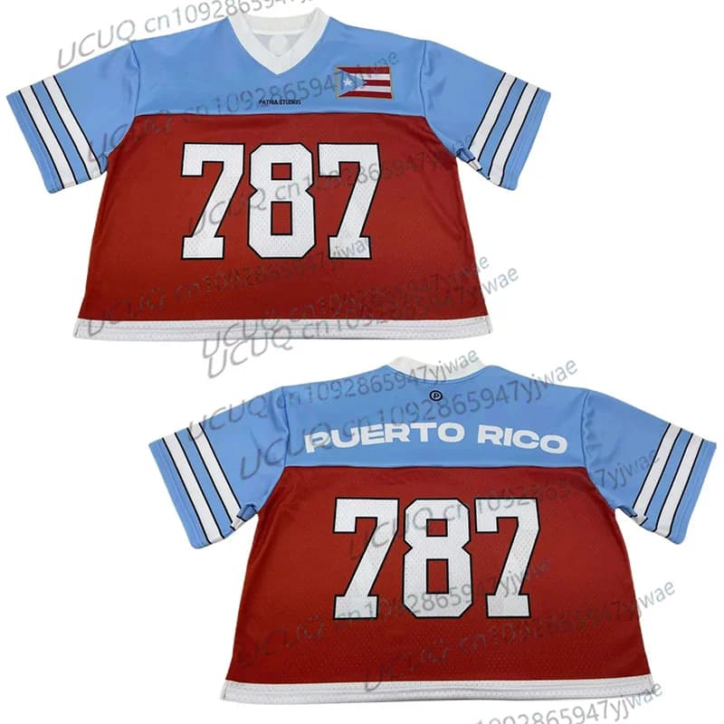 Nuova Collezione Maglia da Calcio Puerto Rico 787 Unisex, Moda Y2k con Scollo a V, Top Unisex Estivo Oversize, T-shirt Sportiva per Uomo e Donna
