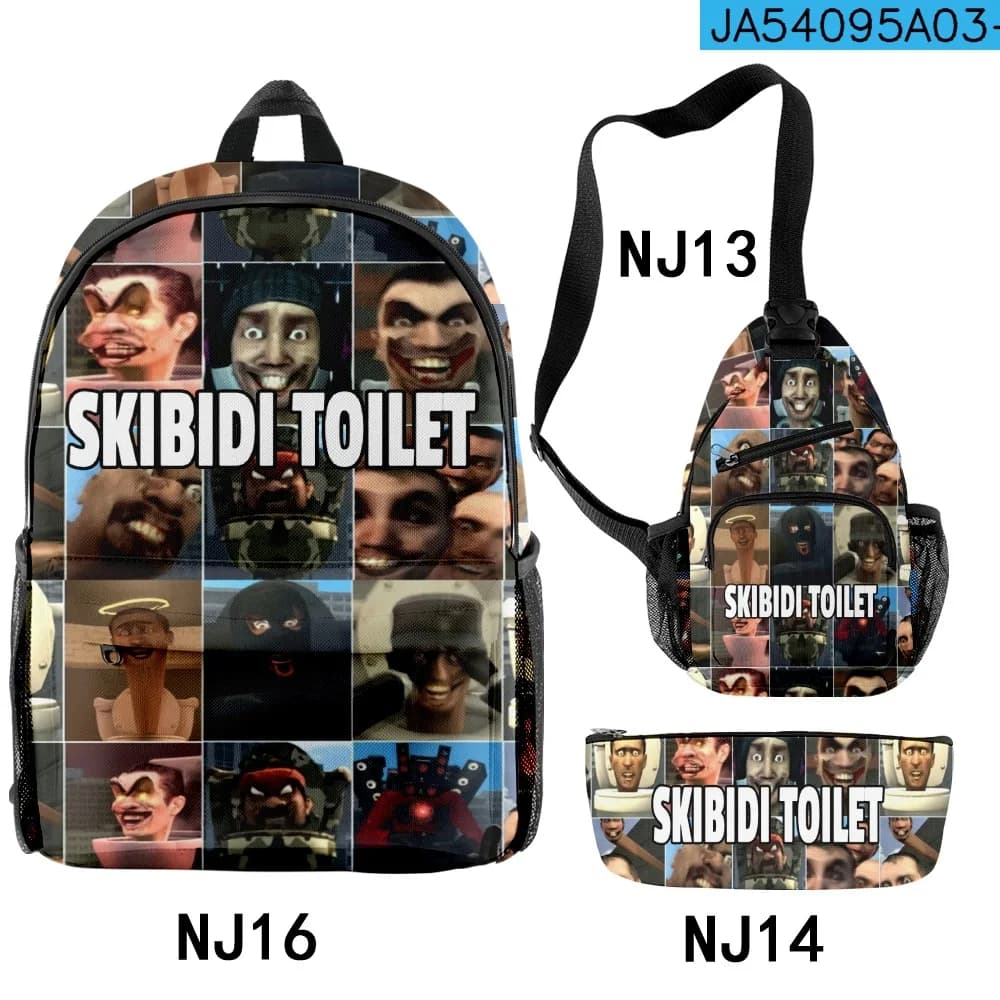 Cartoon Novelty Youthful skibidi toilet 3pcs/Set Backpack 3D Print Bookbag Laptop Daypack Backpacks Chest Bags Pencil Case