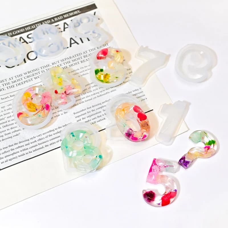 DIY Crystal Resin Arabic Numerals Silicone Mould Digit Birthday Candle Mold Creative Question Mark Number Keychain Resin Molds