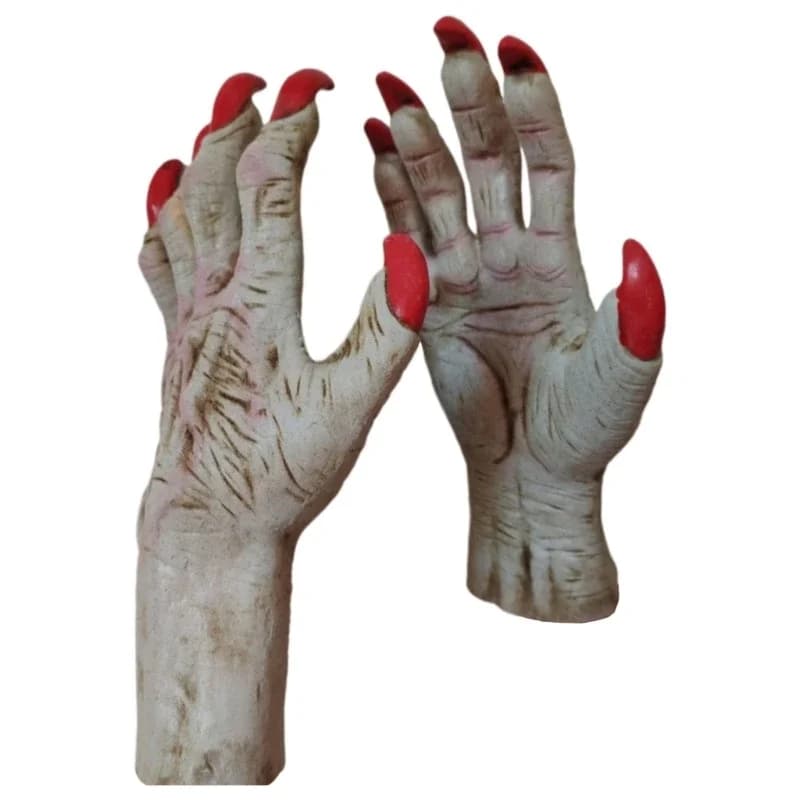 Guanti Artigli di Lupo Mannaro in Lattice per Halloween, Mani Spaventose da Demone con Unghie Rosse, Guanti per Feste e Cosplay