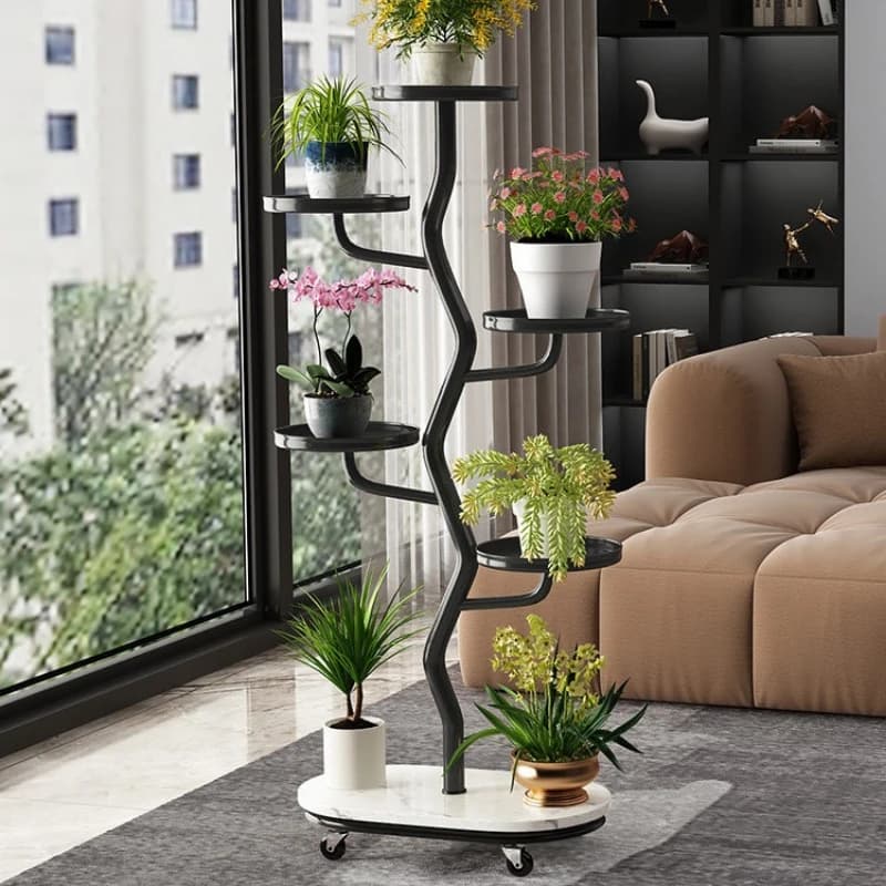 Scaffali portafiori portatili con ruote, stabili e resistenti, per terrazze, supporto mobile per piante da interno, arredamento.