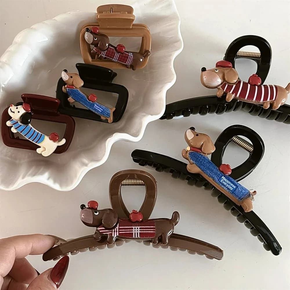 Clip per capelli per cani con salsiccia di cuccioli di cartone animato carino e versatile Nuovo stile di fascia alta Accessori per capelli con clip di squalo per capelli sul retro della testa