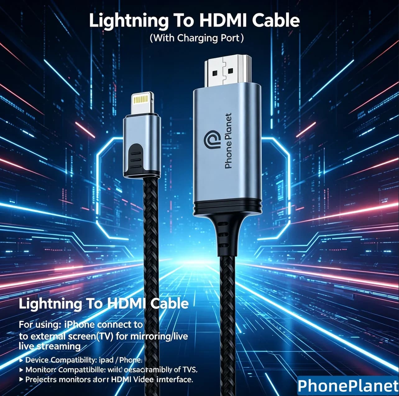 Cavo adattatore HDMI 60Hz ad alta definizione con design unico e porta di ricarica per iPhone, iPad e TV, per estendere lo schermo del laptop