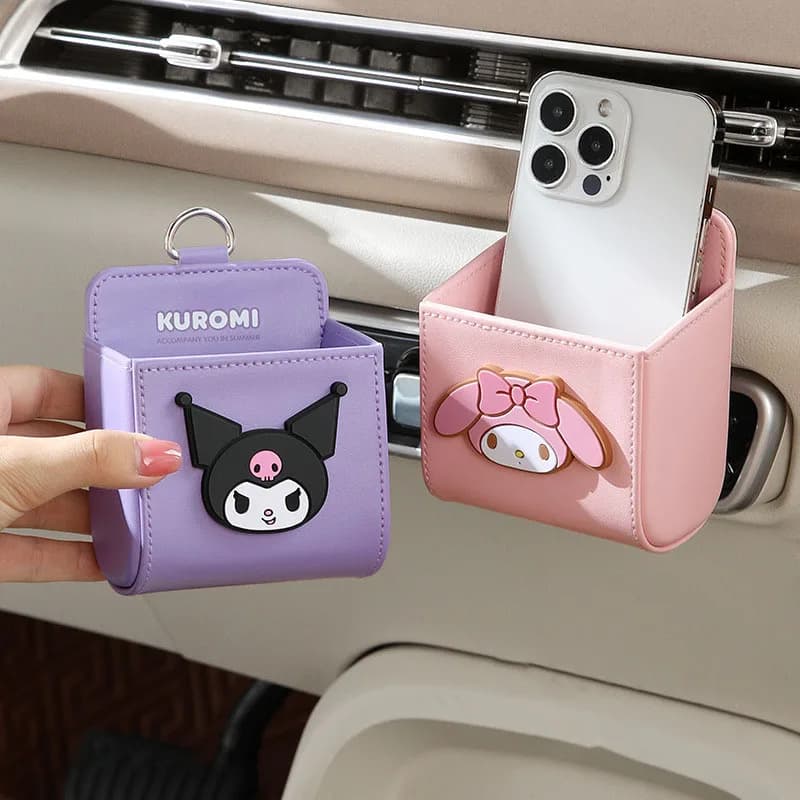 Sanrio Scatola portaoggetti per auto Chiave per telefono cellulare Scatola portaoggetti per presa d'aria Borsa portaoggetti Cartoon Kuromi Hello Kitty Accessori per auto Regalo