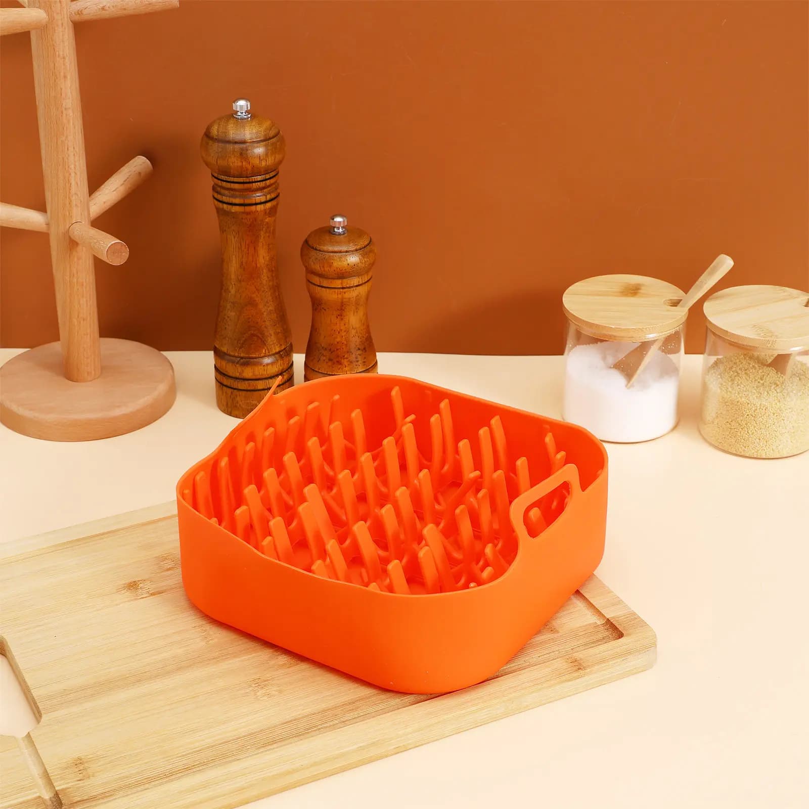 Set di 1 vassoio in silicone per friggitrice ad aria, antiaderente, resistente al calore, riutilizzabile, per bacon, teglia da forno, microonde