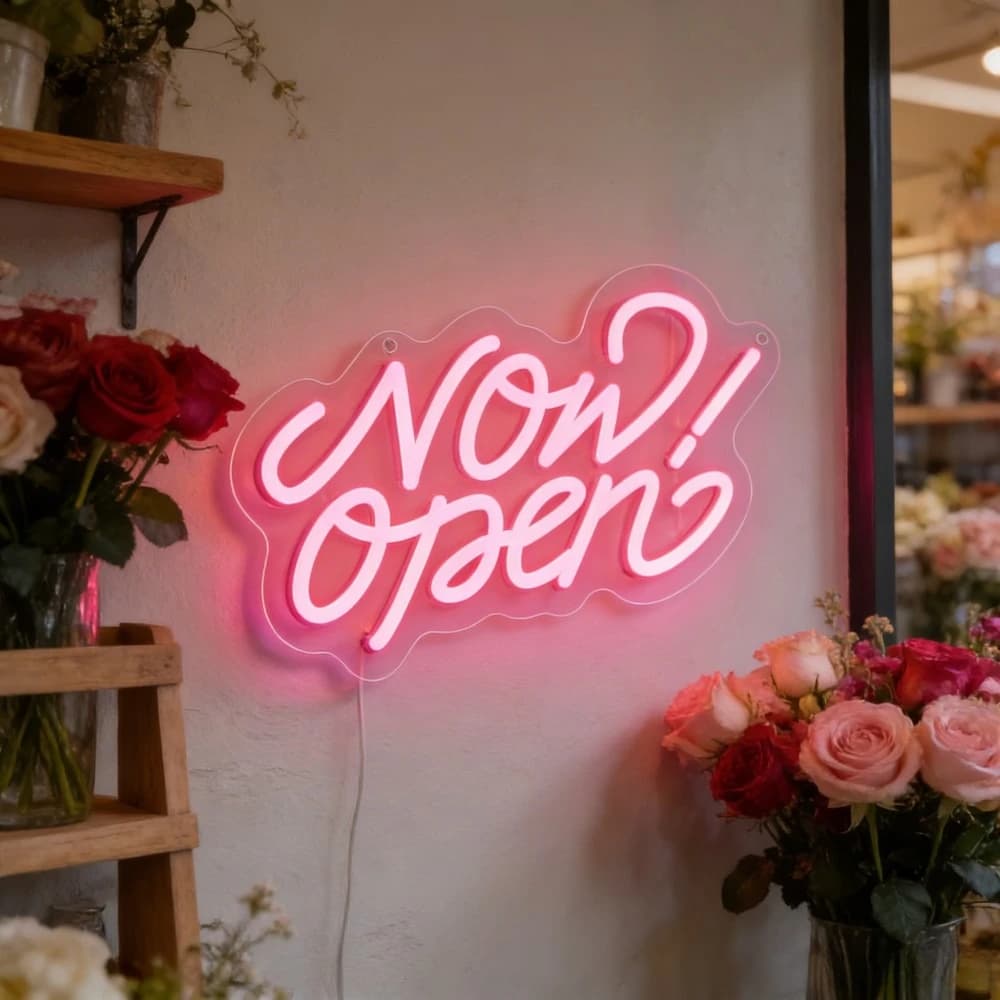 ORA APERTO Insegna Luminosa a LED a Forma di Nuvola Rosa USB Dimmerabile per Fiorai, Negozi, Caffè, Ristoranti, Decorazione Murale, Insegna Commerciale