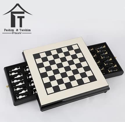 Set di Scacchi Magnetico in Legno di Design Moderno Bianco e Nero, Scacchiera in MDF con Pezzi in Metallo, Decorazione per la Casa