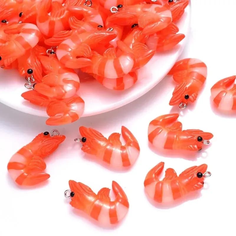 10Pcs Acrylic Resin Cartoon Seafood Charms 3D Simulated Lobster Shrimp Pendants DIY Jewelry Making Accessories for Necklace