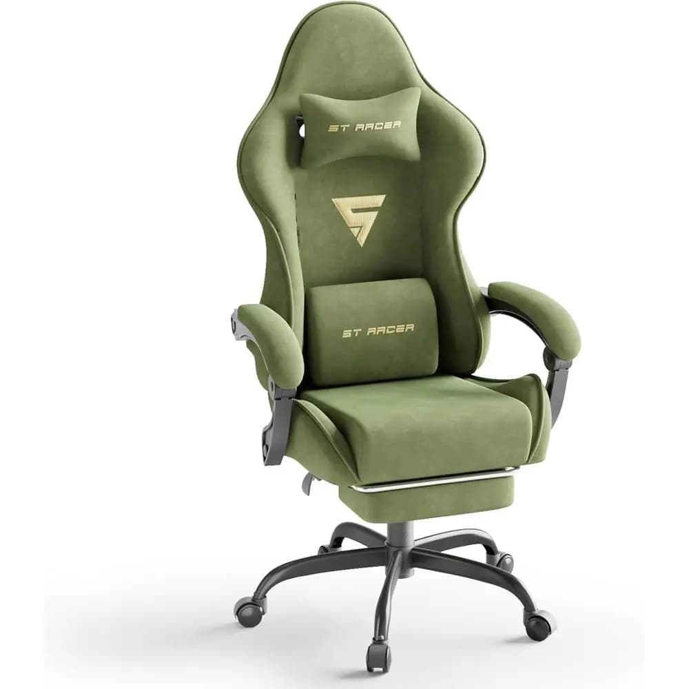 Sedia da Gaming Ergonomica con Massaggio Lombare e Reclinabile, Cuscino a Molla per Adulti, Verde