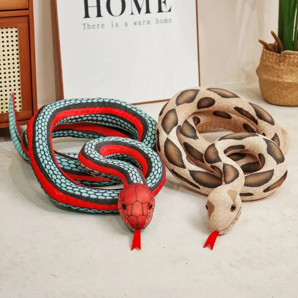 Peluche Morbido a Forma di Serpente, Giocattolo di Peluche Spaventoso, Serpente Marrone Lungo Verde/Rosso, Animale Selvatico Imbottito, Decorazione per la Casa