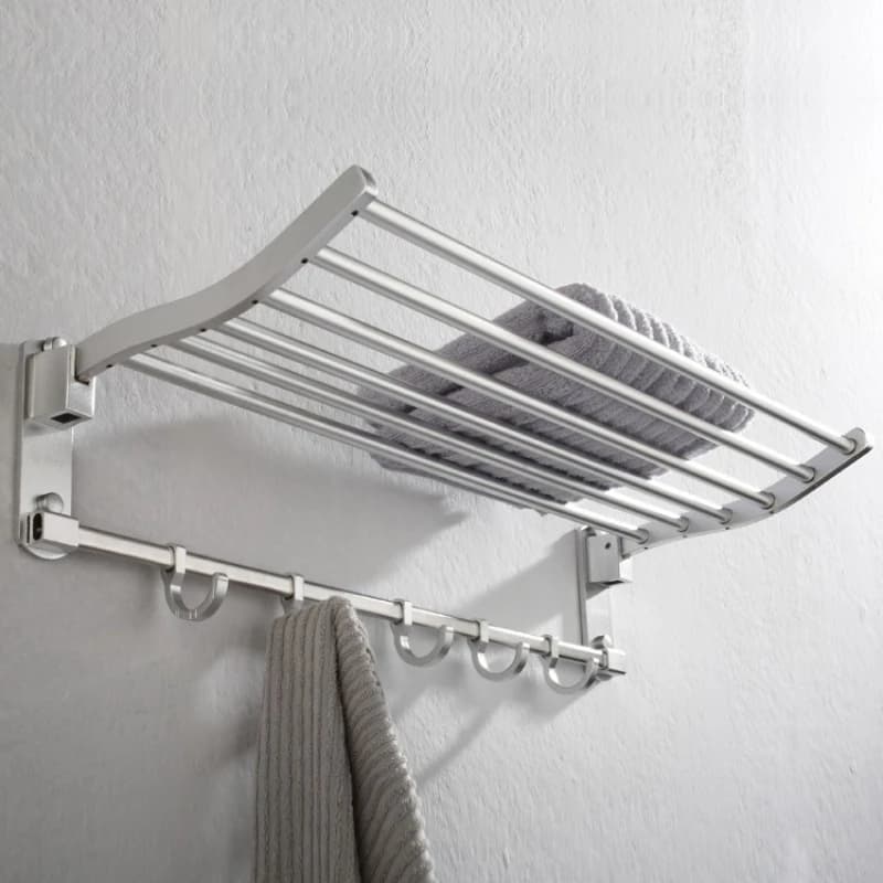 Portasciugamani da bagno Space in alluminio, portasciugamani da bagno a tubo tondo, portasciugamani da bagno con foro a parete in argento gratuito per la casa