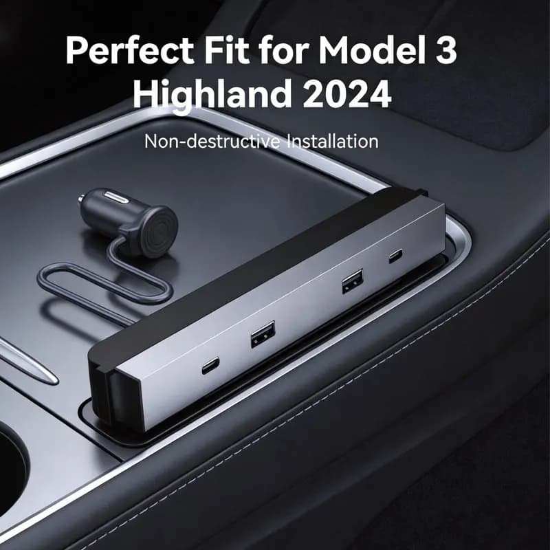 Hub USB Type-C da 65W per Controllo Centrale, Dock di Espansione per Ricarica Rapida per Tesla Model Y Launch Juniper 2025 e Model 3 Highland 2024-2026