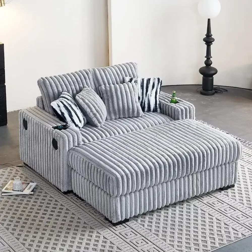 Extra-Large Corduroy Cloud Sofa with Cup Holders, USB Ports, Wireless Charging, and Bluetooth Speakers for Living Room or Office