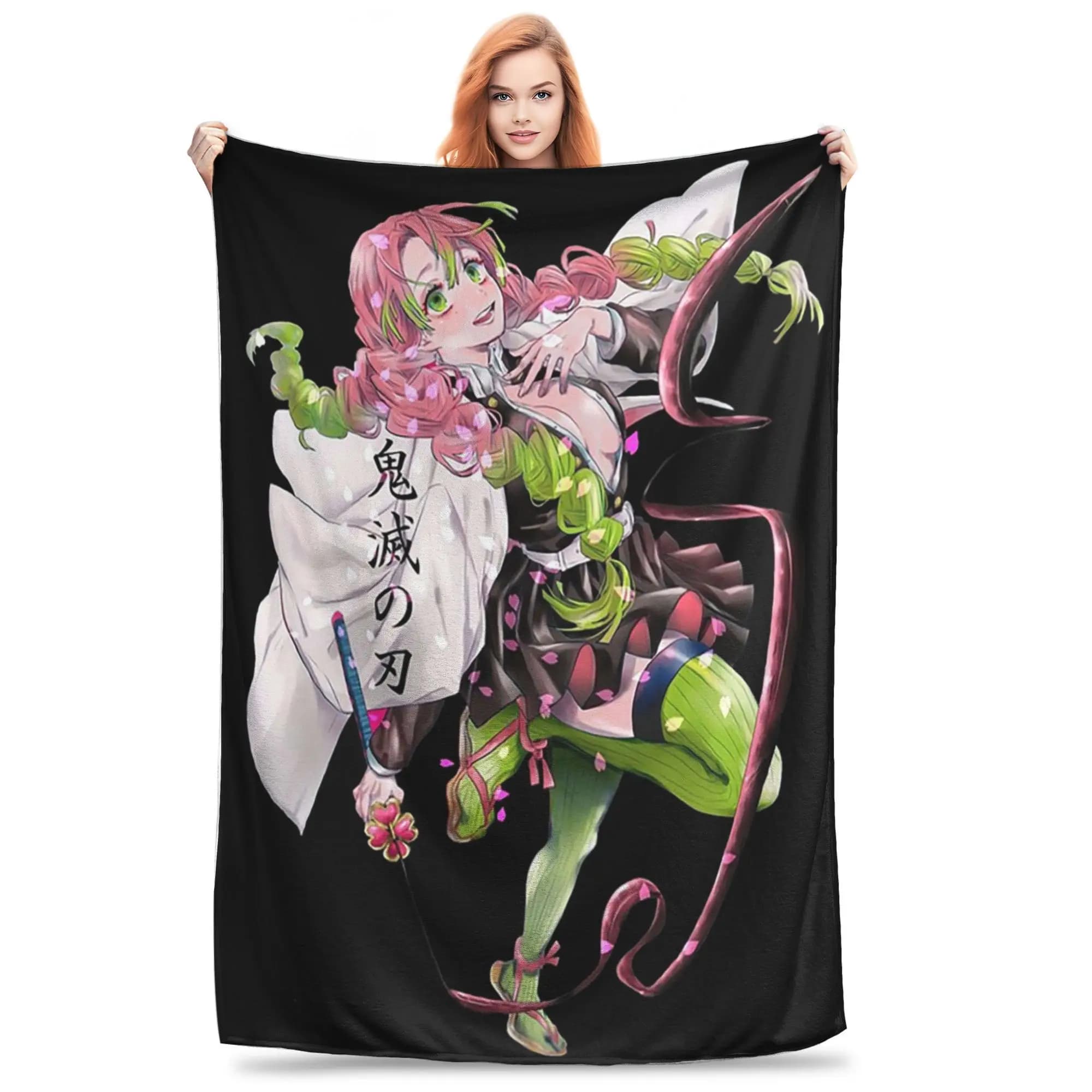 Mitsuri Kanroji and Iguro Obanai Blanket Soft Warm Flannel Throw Blanket Bedspread for Bed Living room Picnic Travel Home Sofa
