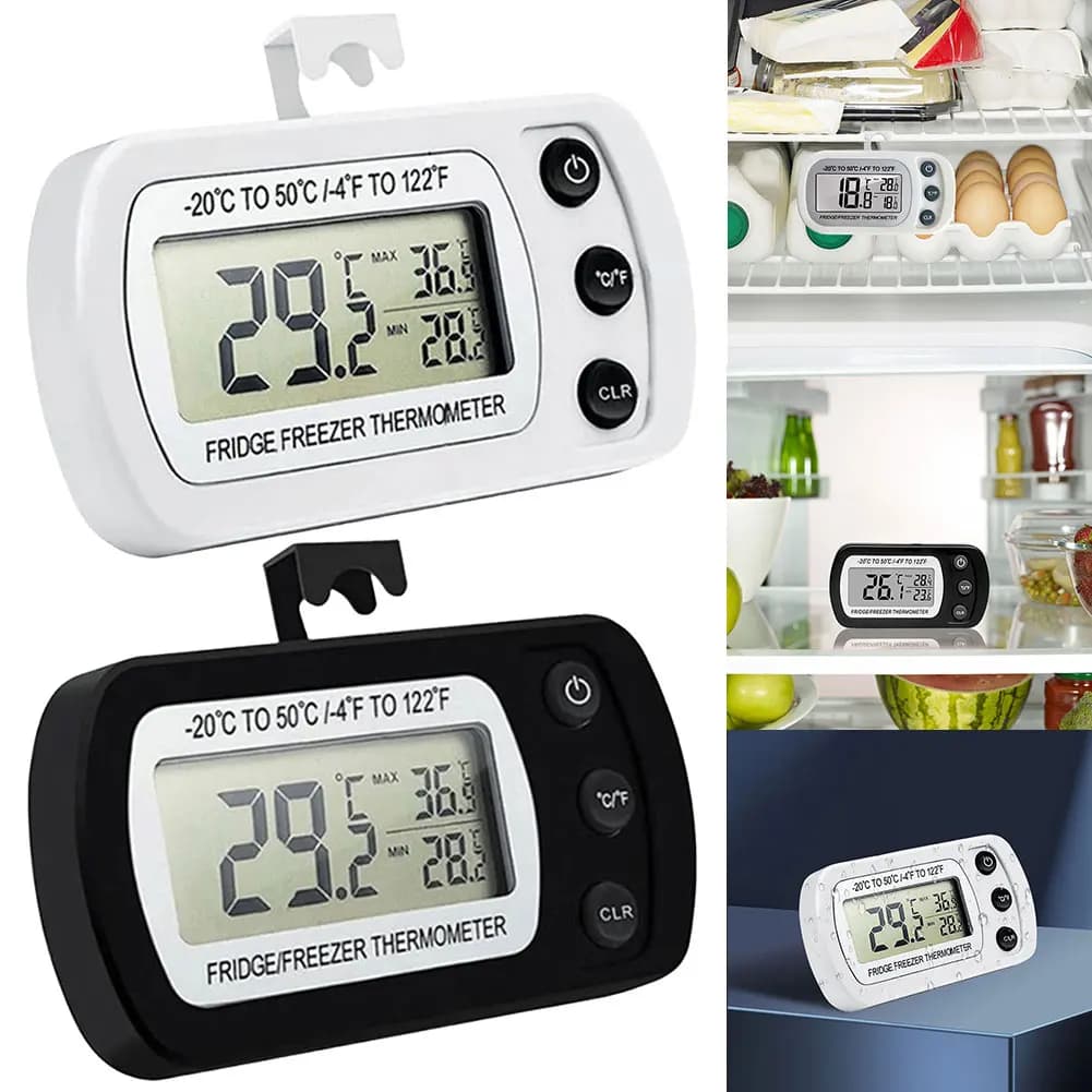 Digital Refrigerator Thermometer Large LCD Waterproof Refrigerator Freezer Thermometer Magnetic Back& Hook for Home Bars Cafe