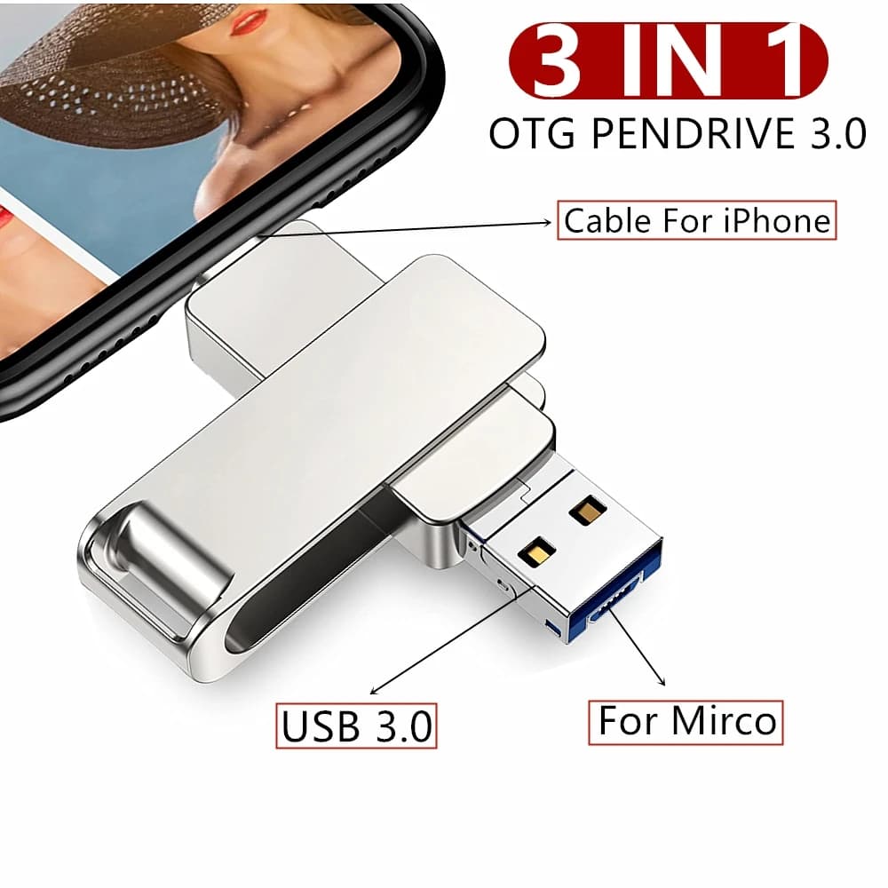 Chiavetta USB per telefono 512 GB di archiviazione esterna 256 GB 128 GB 64G 32G per iPhone iPad Android Android USB 3in1 Pendrive Regalo Chiavetta USB