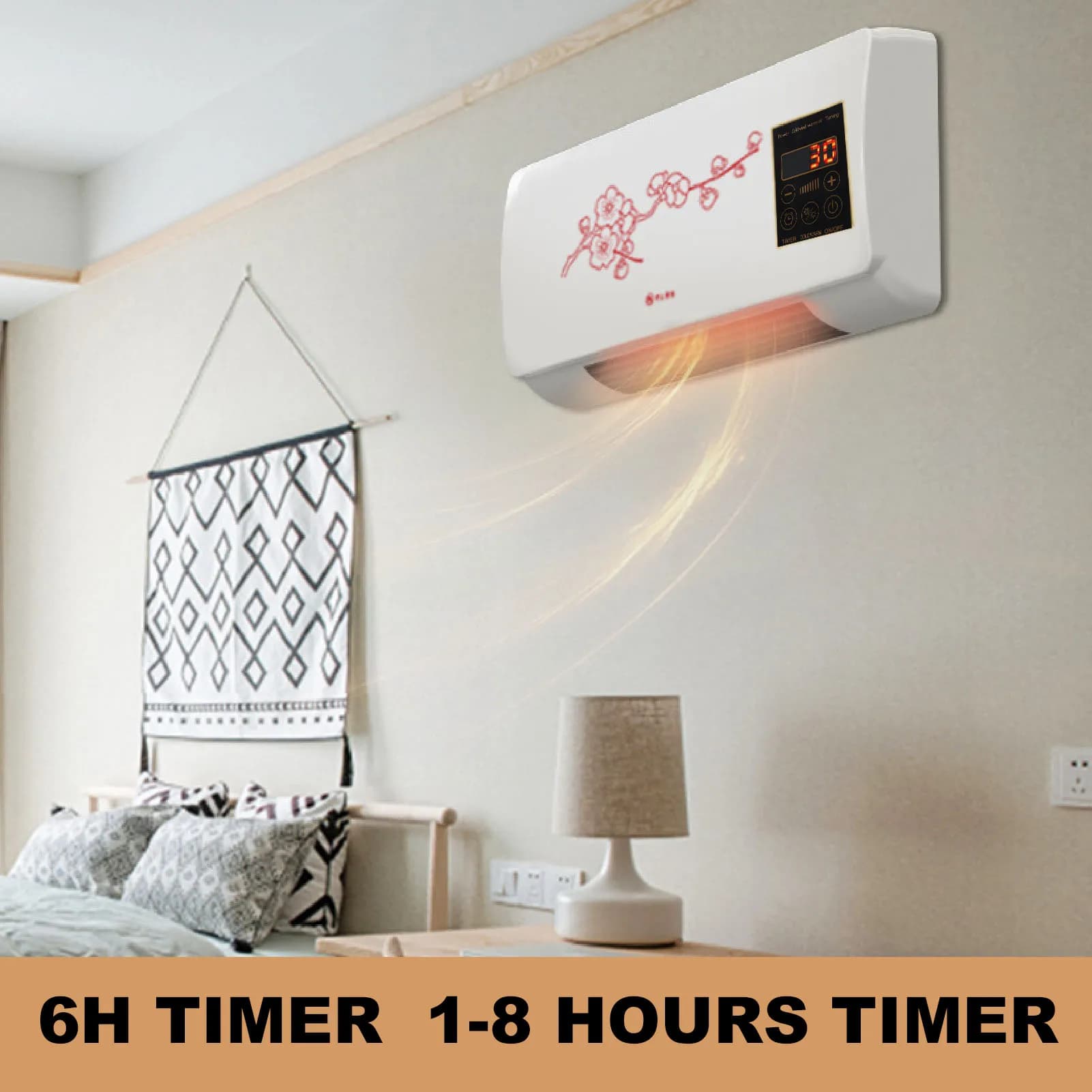 Space Heater Fan Electric Heater Space Heater Fan 2000W Wall Mount Remote Control Touch Display Timer Quiet AC Heater