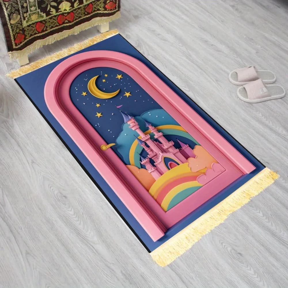 Tappeto da Preghiera Pieghevole VIKAMA con Stampa Boho, Tappetino Islamico Lavabile da Viaggio, Effetto 3D e Stampa Piatta per Eid e Salah Quotidiano