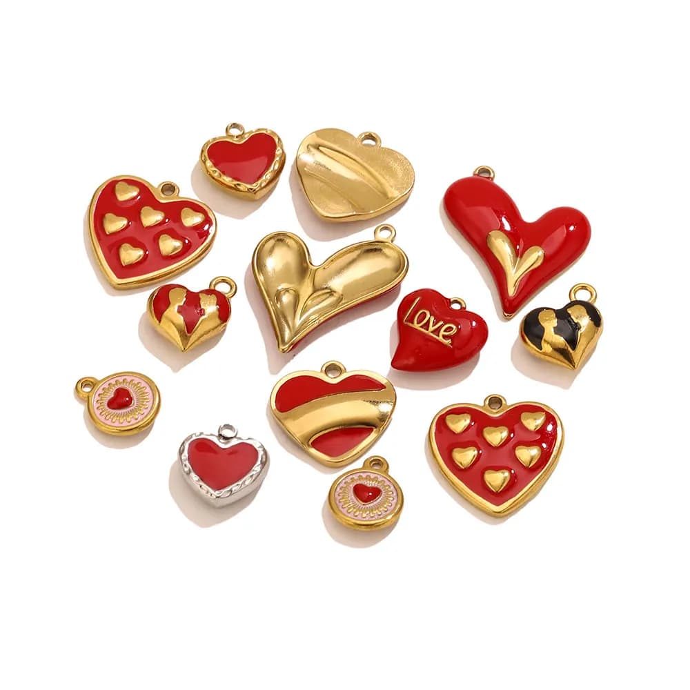 5 pezzi di ciondoli a forma di cuore rosso in acciaio inossidabile per la creazione di gioielli fai da te, connettori per orecchini e collane, accessori per gioielli.