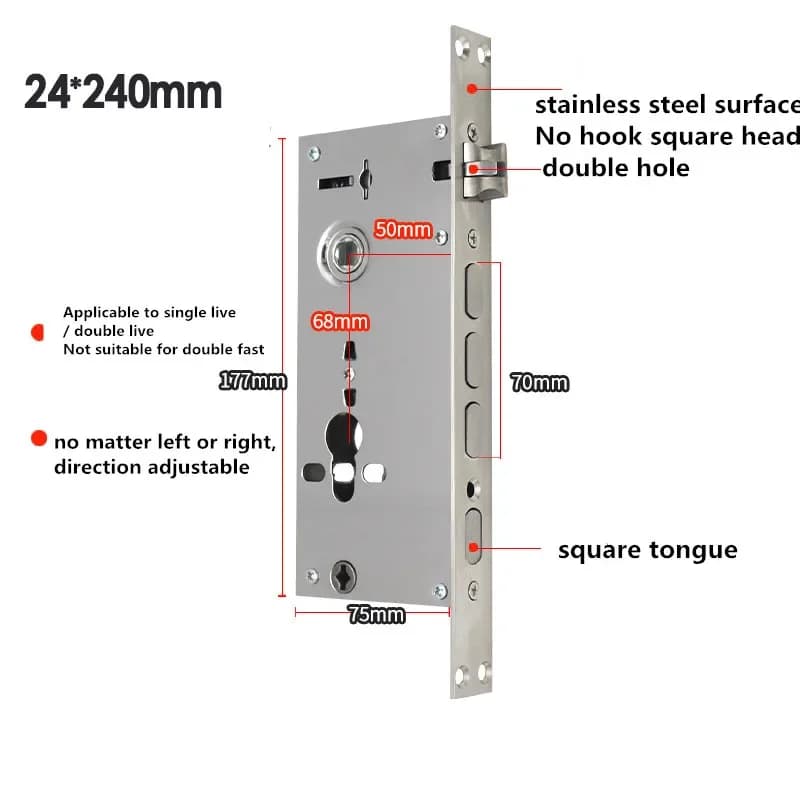 24x240mm Universale Stretto di Sicurezza Serratura per Porta da infilare Dimensioni corpo 70*45MM 70*50 MM Serrature per porte da infilare Accessori
