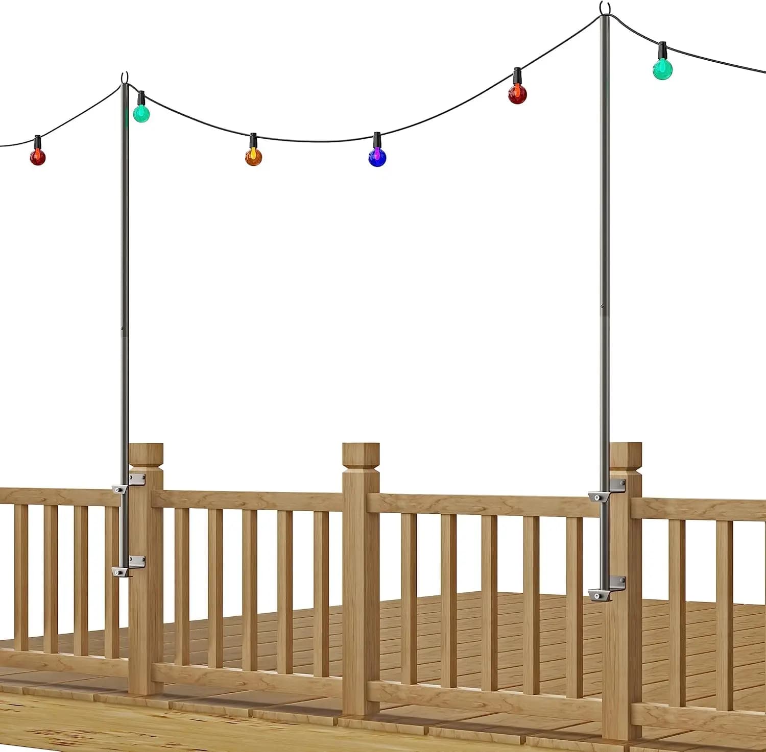 Confezione da 2 Supporti per Luci a Corda in Acciaio Inox da 6,5 Piedi per Ringhiere e Pali in Legno, Nero