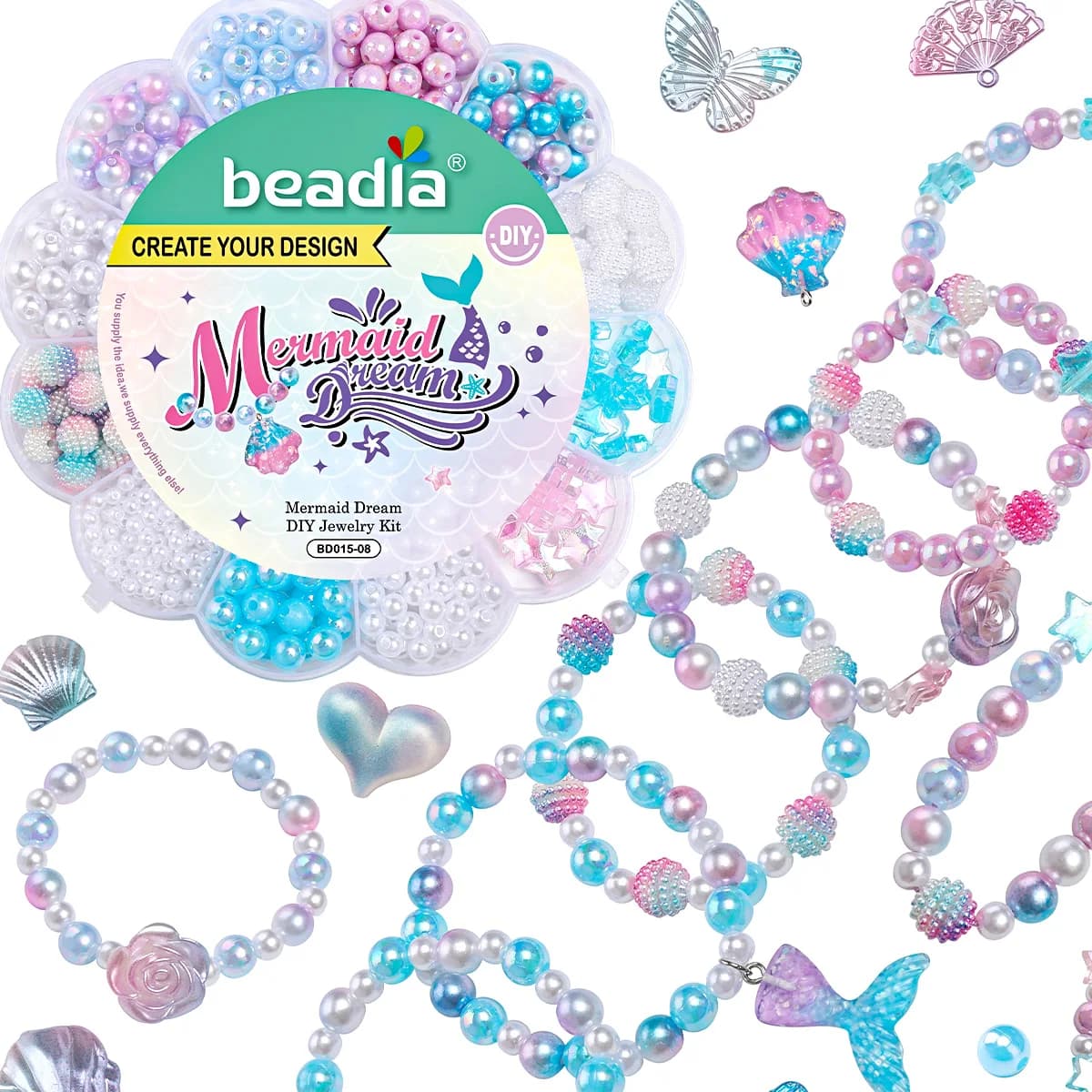 13Grid 0.6-2.6cm Mermaid Color Mixed Acrylic Beads Suitable for Bracelets Necklaces Rings Christmas Gifts Jewelry DIY Making Kit
