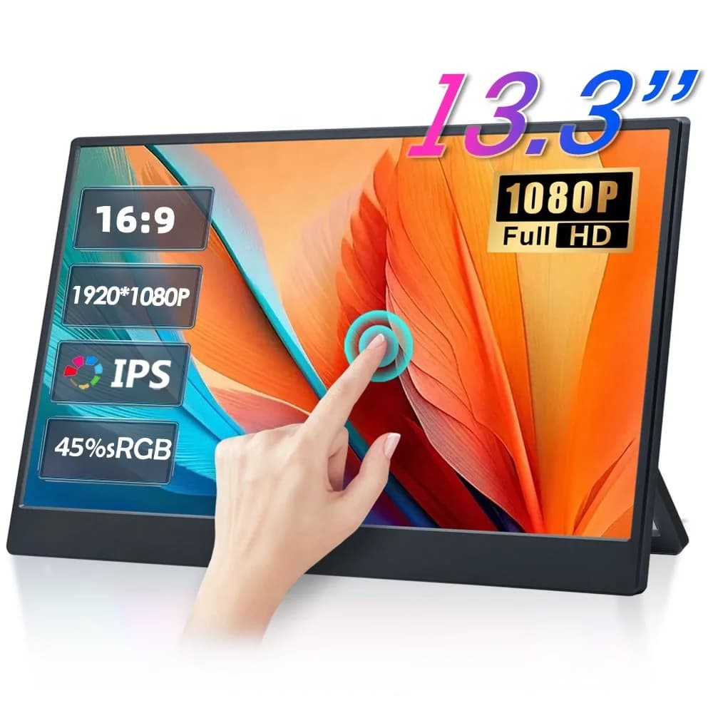 Touchscreen Portable Monitor 13.3 Inch, USB C Gaming Monitor with Desktop Stand for Laptop Computer Phone Second/Extend Screen