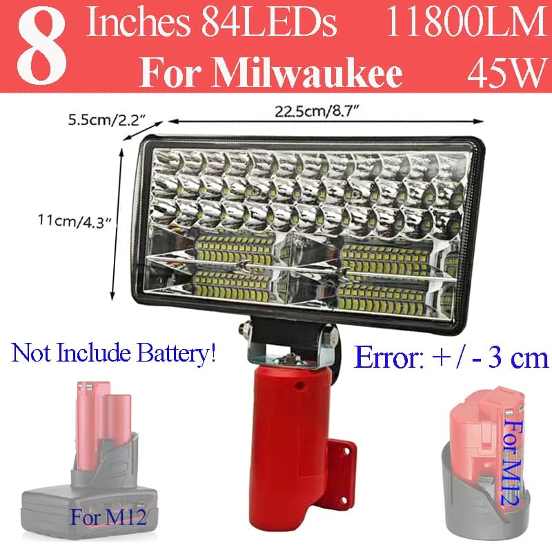 Per M12 Custodia per batteria agli ioni di litio 8 pollici Luci da lavoro Torcia elettrica Torcia per Milwaukee 12V Batteria agli ioni di litio 48-11-2420 Lampade da campeggio